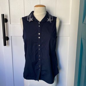 ModCloth Shooting Stars Navy Sleeveless Button-up Top